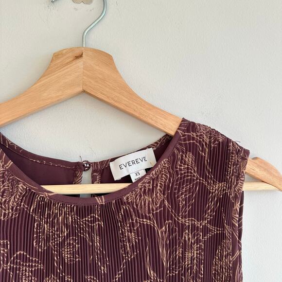Evereve Hazel Pleated Floral Print Mini Dress Burgundy XS - Picture 7 of 8